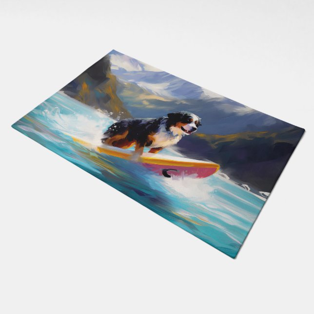 Bernese Mountain Beach Surfing Painting Doormat (Angled)