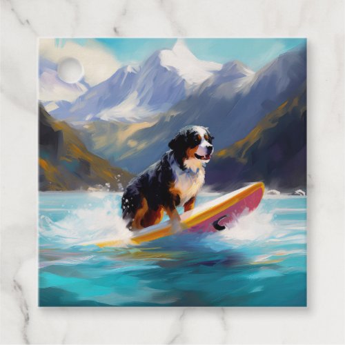 Bernese Mountain Beach Surfing Painting Favor Tags