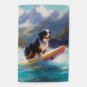Bernese Mountain Beach Surfing Painting Garden Flag