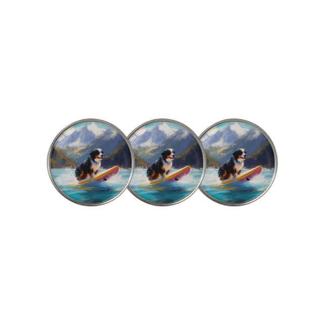 Bernese Mountain Beach Surfing Painting Golf Ball Marker (3 Up)