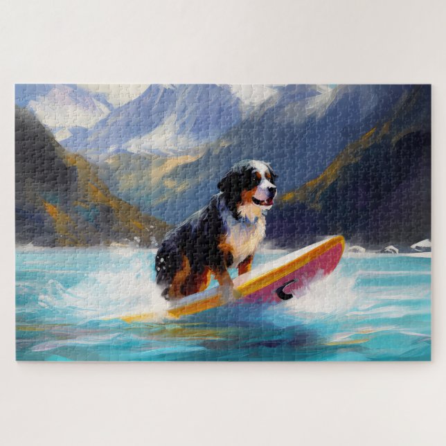 Bernese Mountain Beach Surfing Painting Jigsaw Puzzle (Horizontal)