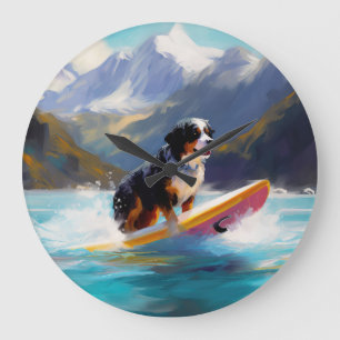 Bernese Mountain Beach Surfing Painting Large Clock