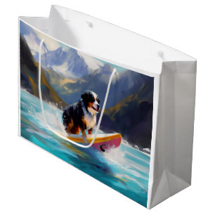 Bernese Mountain Beach Surfing Painting Large Gift Bag
