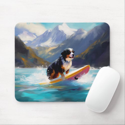 Bernese Mountain Beach Surfing Painting Mouse Pad