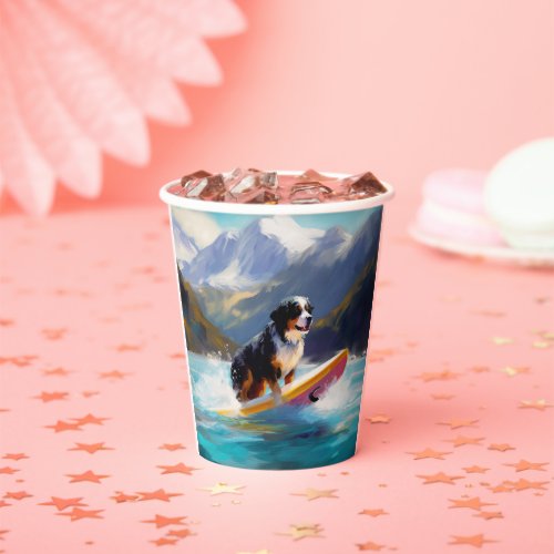 Bernese Mountain Beach Surfing Painting Paper Cups