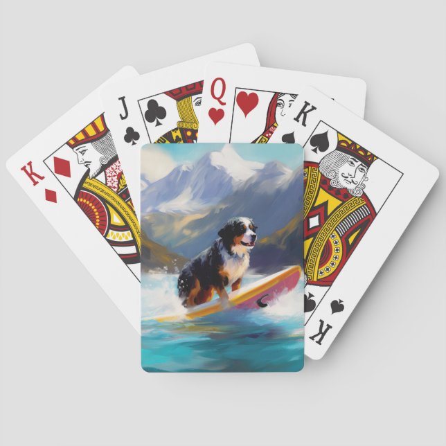 Bernese Mountain Beach Surfing Painting Poker Cards (Back)