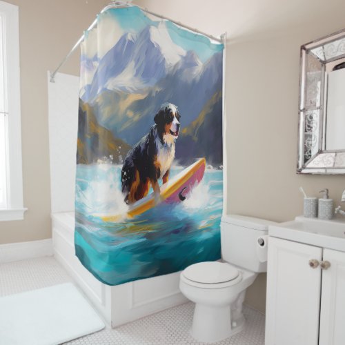 Bernese Mountain Beach Surfing Painting Shower Curtain