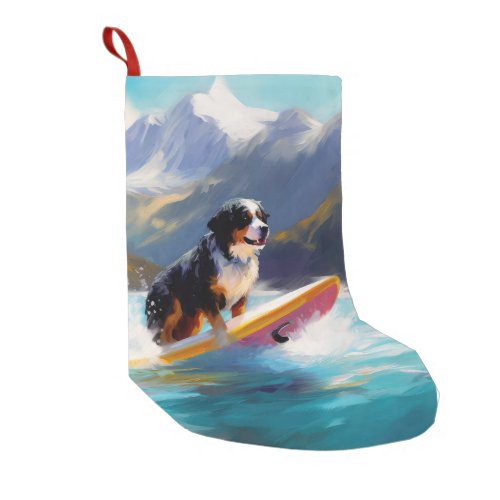 Bernese Mountain Beach Surfing Painting Small Christmas Stocking