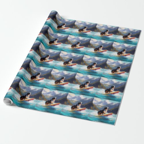 Bernese Mountain Beach Surfing Painting Wrapping Paper