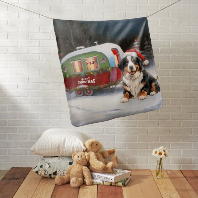 Bernese Mountain Caravan Christmas Adventure Baby Blanket (In Situ)