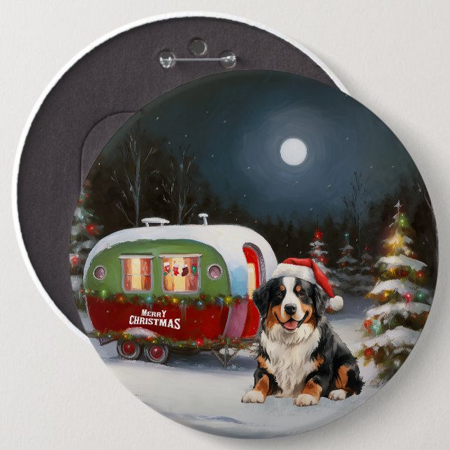 Bernese Mountain Caravan Christmas Adventure Button (Front & Back)