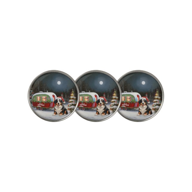 Bernese Mountain Caravan Christmas Adventure Golf Ball Marker (3 Up)