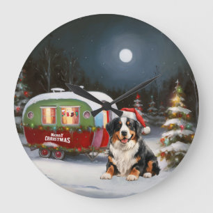 Bernese Mountain Caravan Christmas Adventure Large Clock