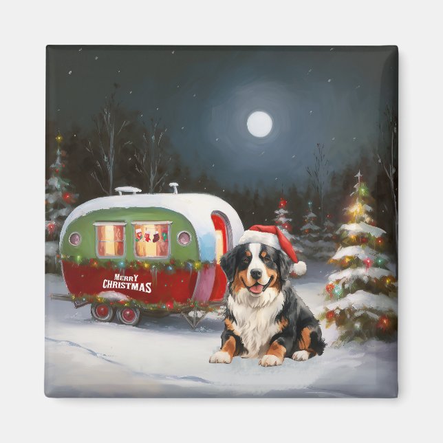 Bernese Mountain Caravan Christmas Adventure Magnet (Front)
