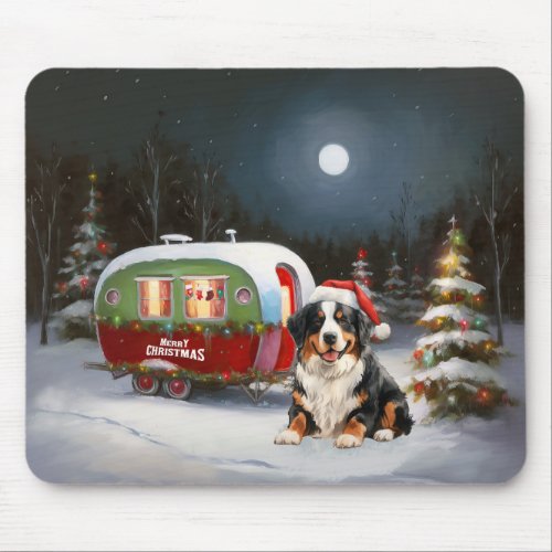 Bernese Mountain Caravan Christmas Adventure Mouse Pad