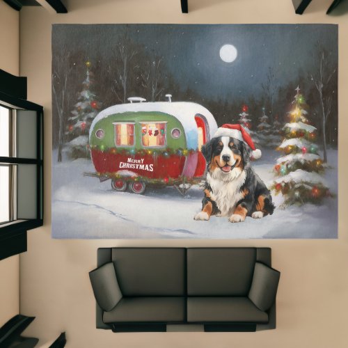 Bernese Mountain Caravan Christmas Adventure Rug