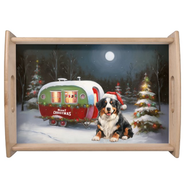 Bernese Mountain Caravan Christmas Adventure Serving Tray (Front)