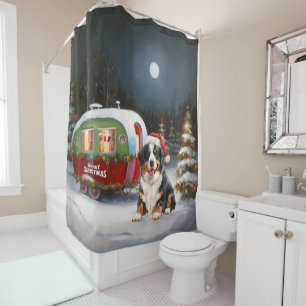 Bernese Mountain Caravan Christmas Adventure Shower Curtain