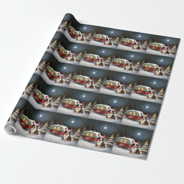 Bernese Mountain Caravan Christmas Adventure Wrapping Paper (Unrolled)