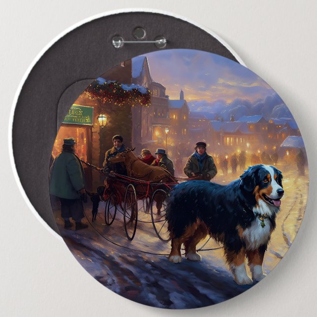 Bernese Mountain Christmas Festive Season Button (Front & Back)
