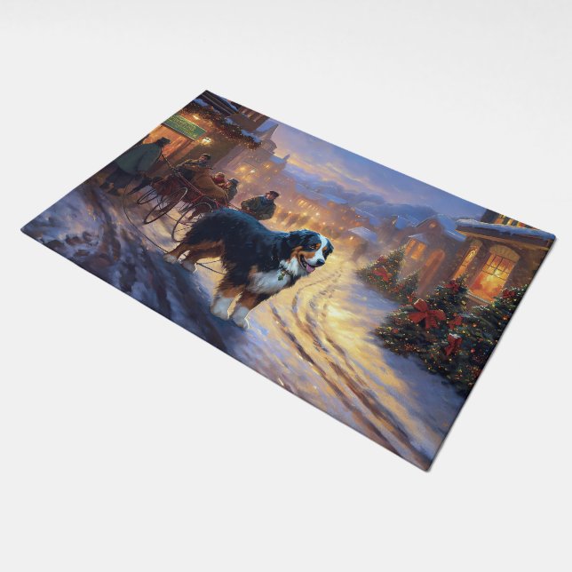 Bernese Mountain Christmas Festive Season Doormat (Angled)