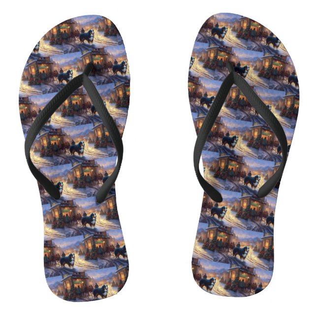 Bernese Mountain Christmas Festive Season Flip Flops (Footbed)