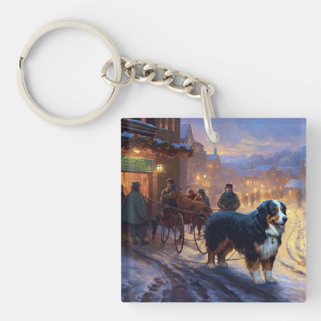 Bernese Mountain Christmas Festive Season Keychain (Front)