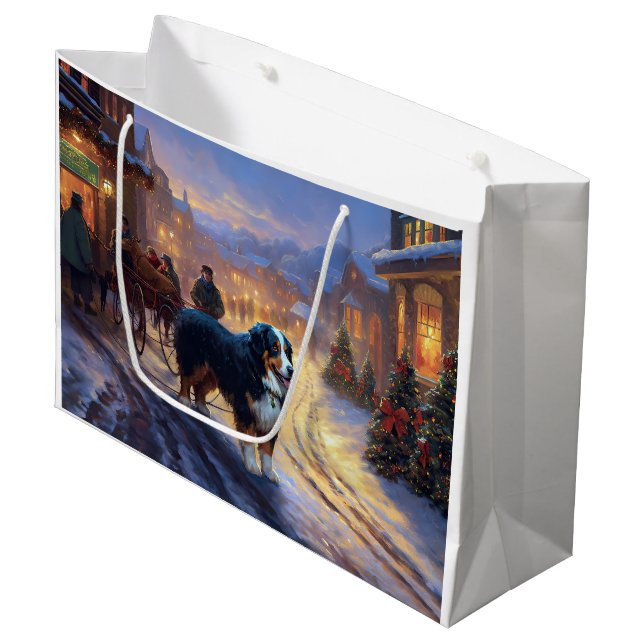 Bernese Mountain Christmas Festive Season Large Gift Bag (Front Angled)