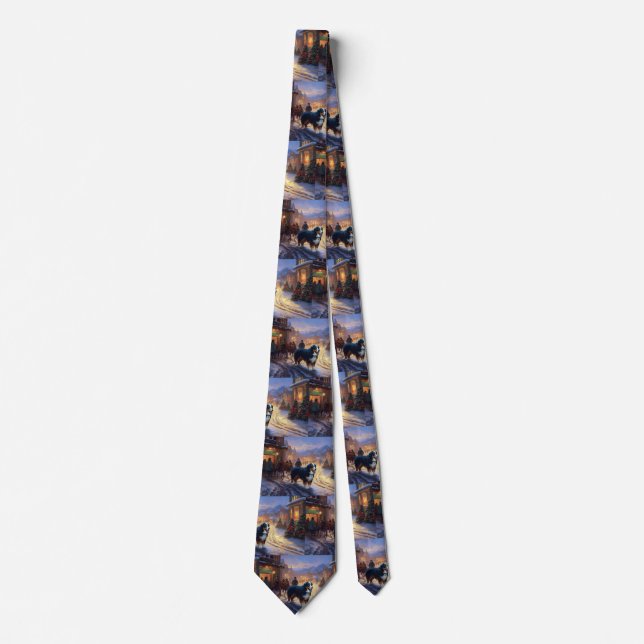 Bernese Mountain Christmas Festive Season Neck Tie (Front)