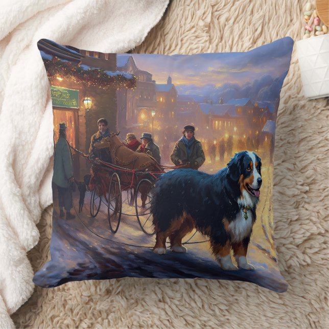 Bernese Mountain Christmas Festive Season Throw Pillow (Blanket)