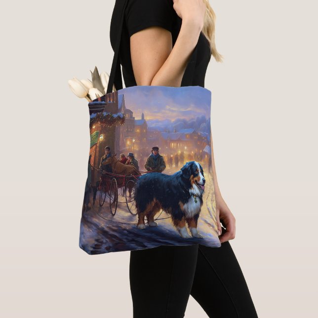 Bernese Mountain Christmas Festive Season Tote Bag (Close Up)