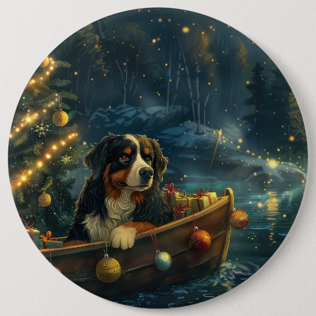 Bernese Mountain Christmas Festive Voyage Button (Front)