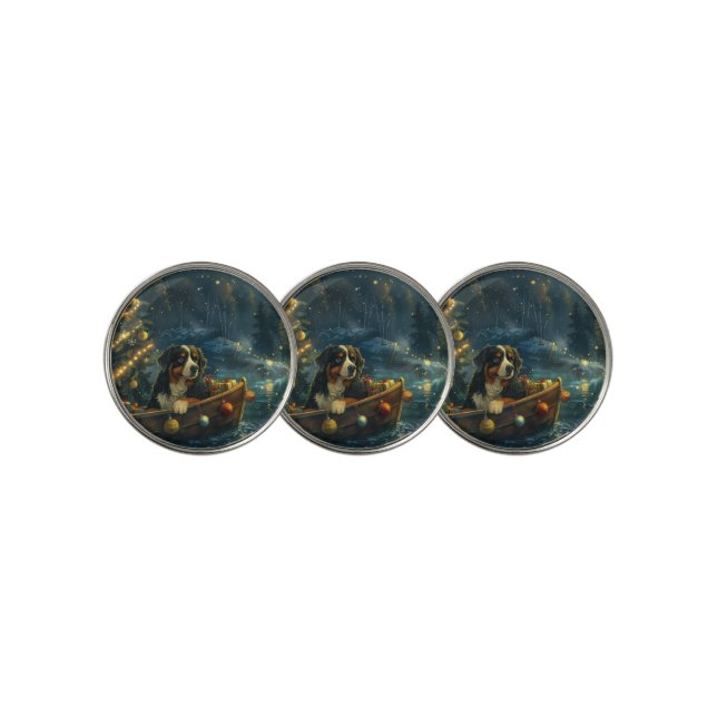 Bernese Mountain Christmas Festive Voyage Golf Ball Marker (3 Up)