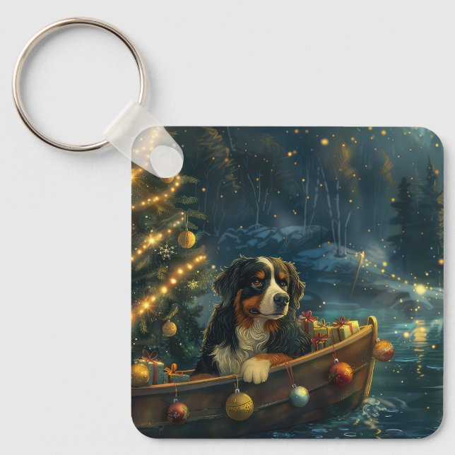 Bernese Mountain Christmas Festive Voyage Keychain (Front)