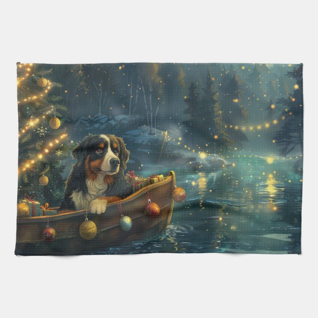 Bernese Mountain Christmas Festive Voyage Kitchen Towel (Horizontal)