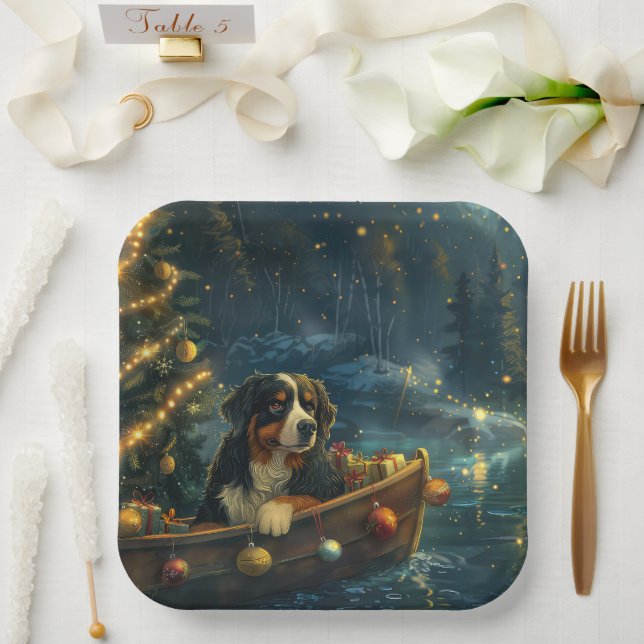 Bernese Mountain Christmas Festive Voyage Paper Plates (Wedding)