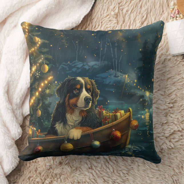 Bernese Mountain Christmas Festive Voyage Throw Pillow (Blanket)