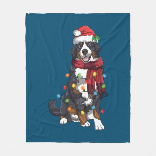 Bernese Mountain Christmas Light Funny Dog Lover Fleece Blanket (Front)