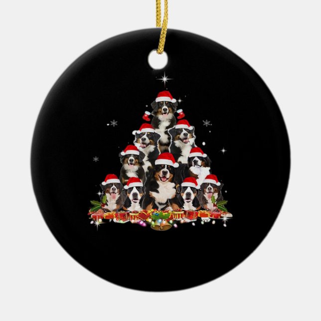 Bernese Mountain Christmas Tree Dog Santa Xmas Fun Ceramic Ornament (Front)