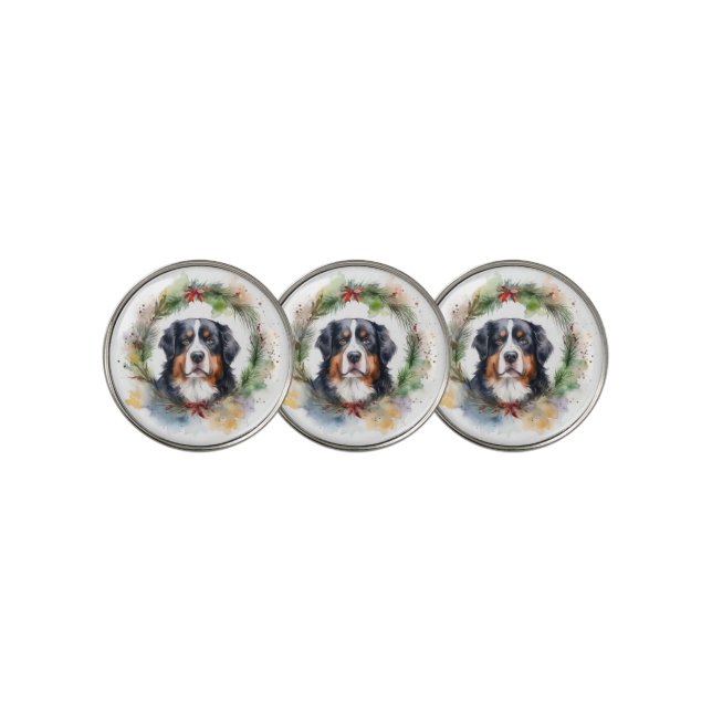 Bernese Mountain Christmas Wreath Festive Pup  Golf Ball Marker (3 Up)