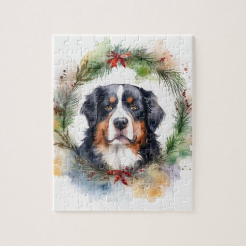 Bernese Mountain Christmas Wreath Festive Pup  Jigsaw Puzzle