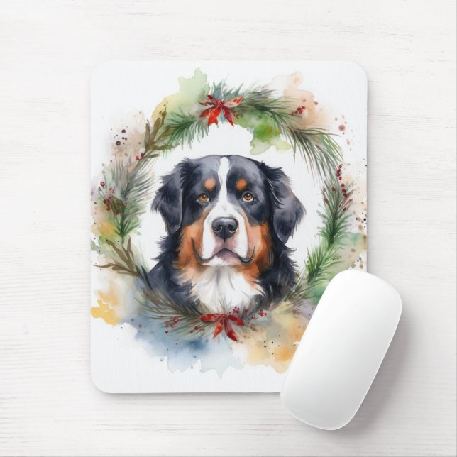 Bernese Mountain Christmas Wreath Festive Pup  Mouse Pad (With Mouse)