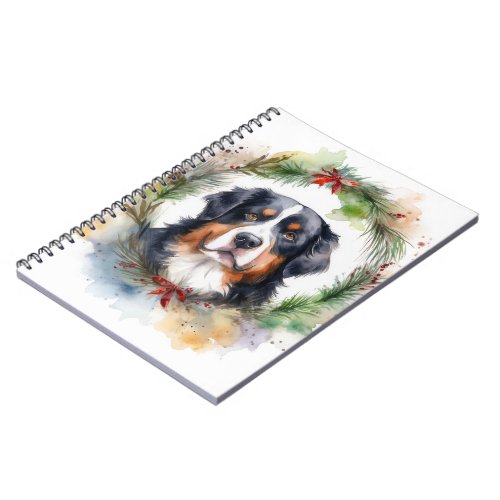 Bernese Mountain Christmas Wreath Festive Pup  Notebook