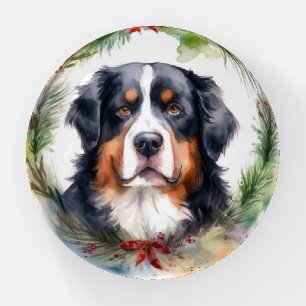 Bernese Mountain Christmas Wreath Festive Pup  Paperweight