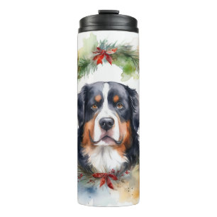 Bernese Mountain Christmas Wreath Festive Pup  Thermal Tumbler