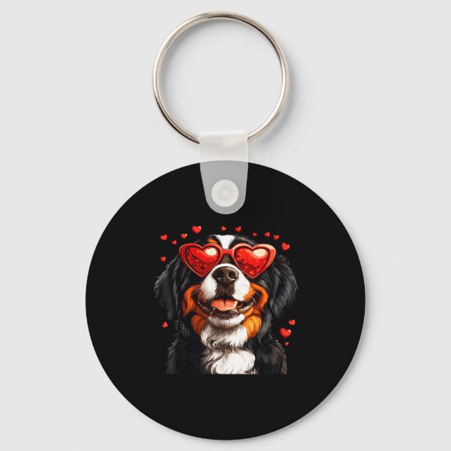 Bernese Mountain Cute Berner Dog Lover Valentines  Keychain (Front)