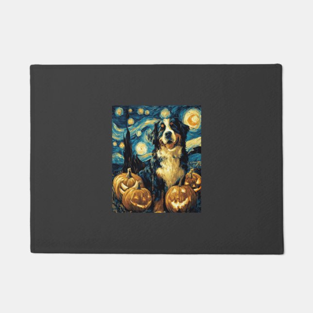 Bernese Mountain Cute Dog Halloween Jack O Lantern Doormat (Front)