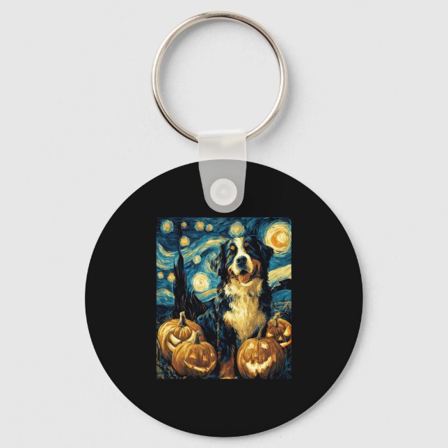 Bernese Mountain Cute Dog Halloween Jack O Lantern Keychain (Front)