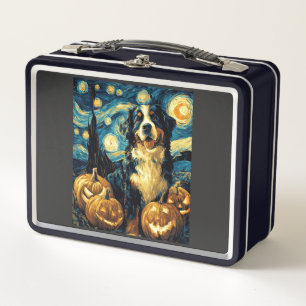 Bernese Mountain Cute Dog Halloween Jack O Lantern Metal Lunch Box