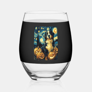 Bernese Mountain Cute Dog Halloween Jack O Lantern Stemless Wine Glass